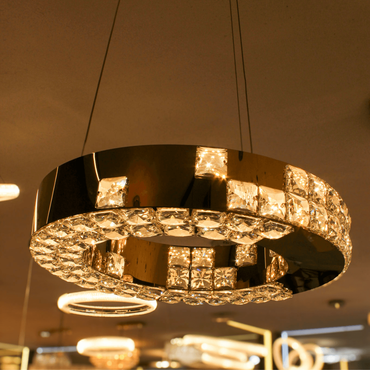Lustre Pendente Cristal Dourado Aro Iron 42cm 30W 3000K Luclair