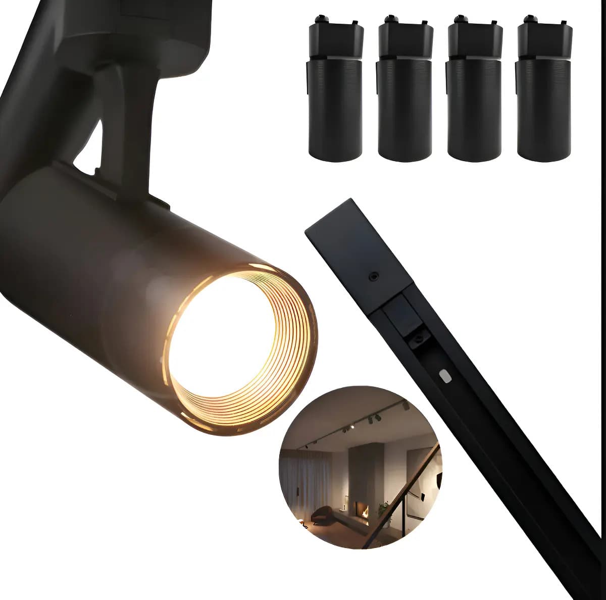 Kit Trilho Eletrificado 1 Metro + 4 Spots LED 10W 3000K Bivolt - Preto