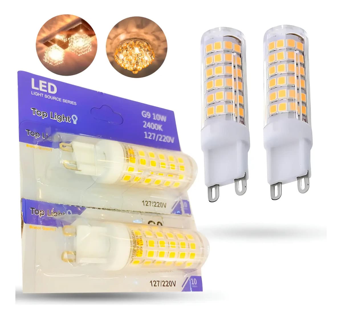 Kit 2 Lâmpadas LED G9 Halopin 10W 2400K Bivolt - Top Light