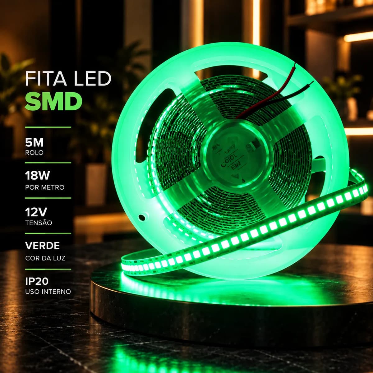 Fita 240 Leds 12v 5mt 18w/mt ( Golden / Verde ) Aaa Top Verde 12v