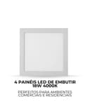 Kit 4 Painéis LED Embutir Quadrado 18W 4000K Neutro Mayler