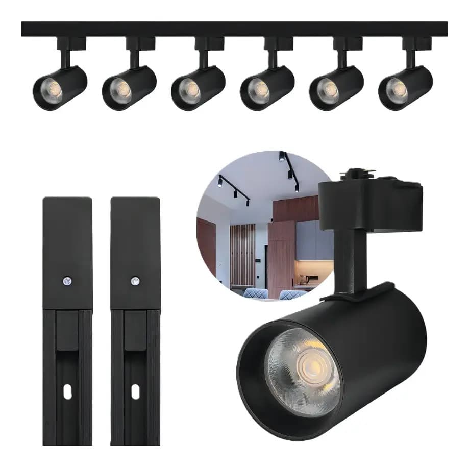 Kit Trilho Eletrificado 1 Metro + 4 Spots LED 10W 3000K Bivolt - Preto