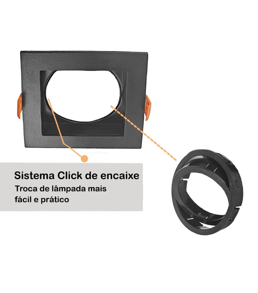 Kit 10 Spots Embutir Recuado Preto + Lâmpadas MR11