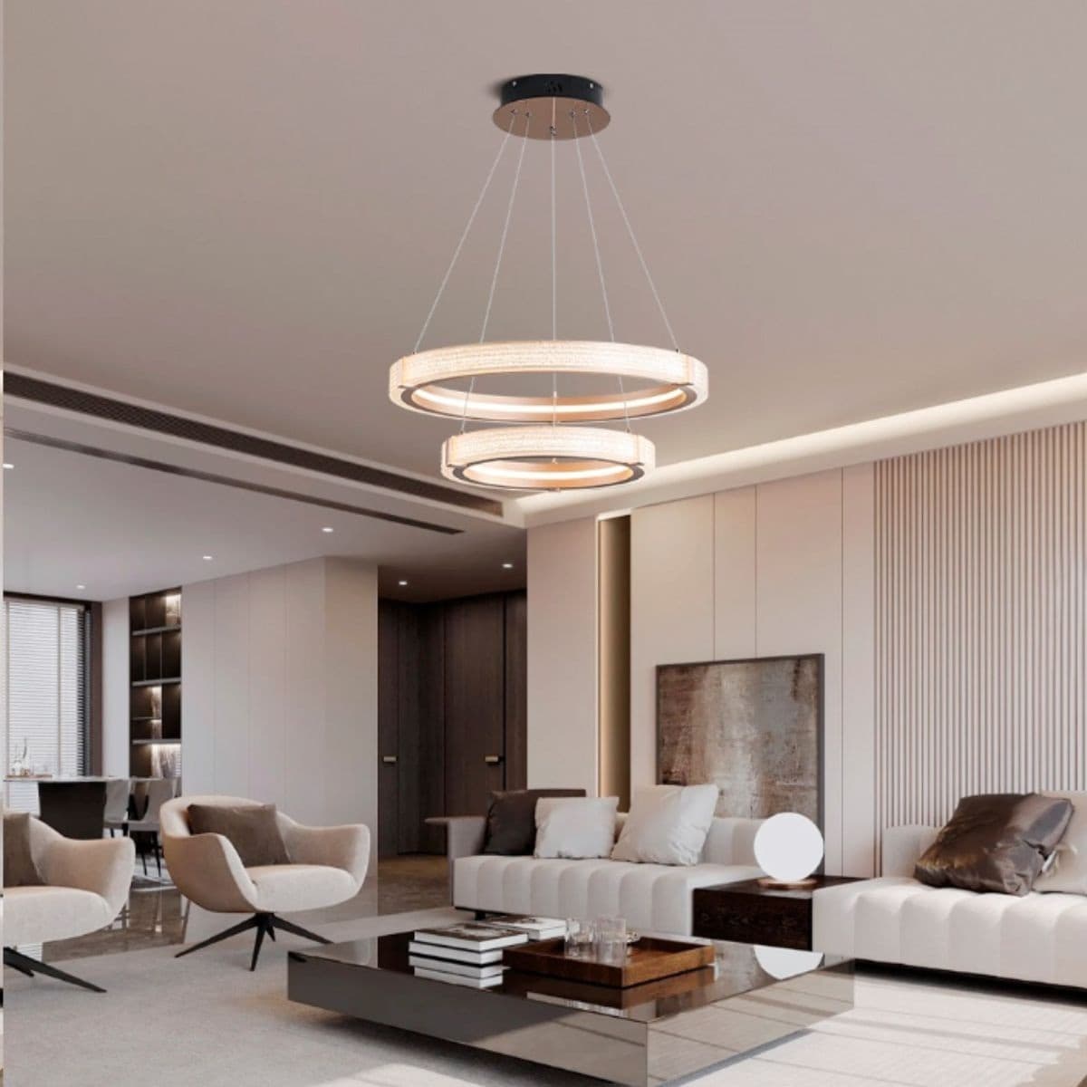 Luminária Pendente Anel Duplo Moderno LED 65W 3000K Dourado