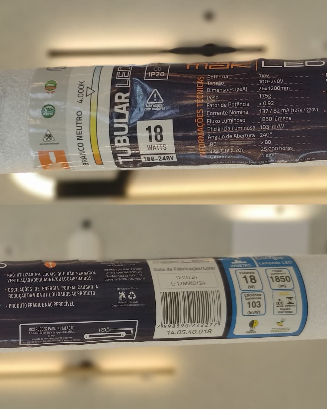 Lâmpada Tubular Led T8 18w 4000k Bivolt 120cm Branco-Neutro Makled