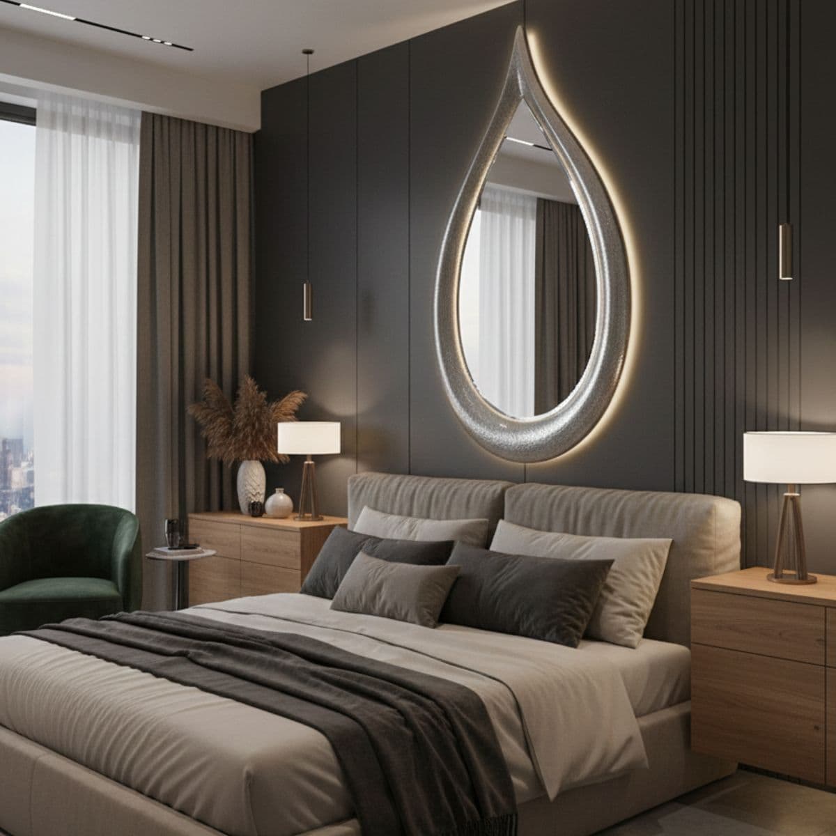 Espelho Gota Aura LED 120cm 4000K Decorativo Com Moldura