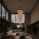 Lustre de Cristal 42xE14 Dourado para Pé Direito Duplo