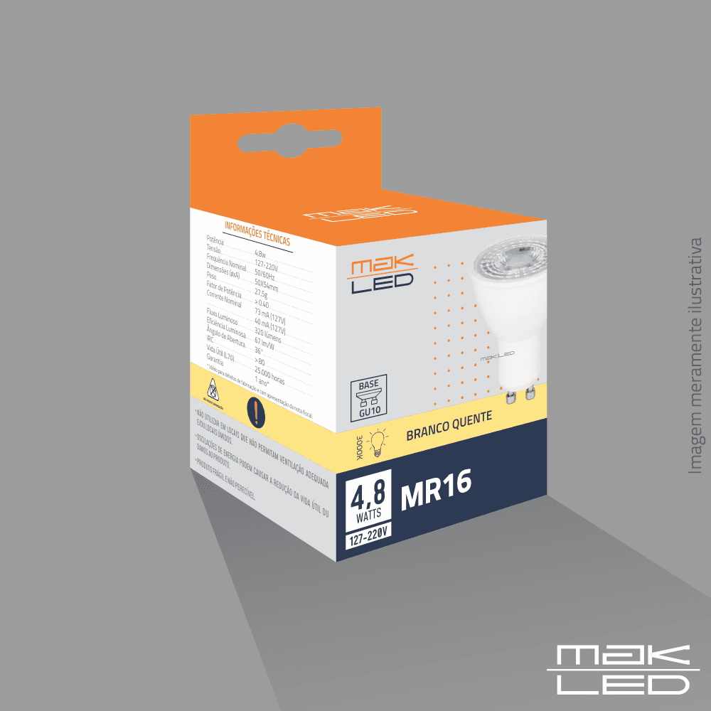Lampada Dicóica LED MR16 4,8W 3000K - Mak LED