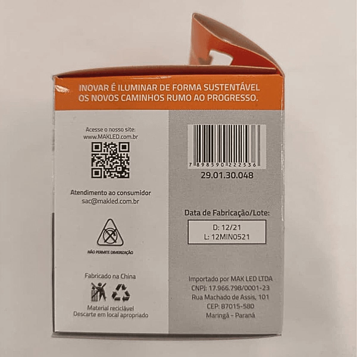 Lampada Dicóica LED MR16 4,8W 3000K - Mak LED