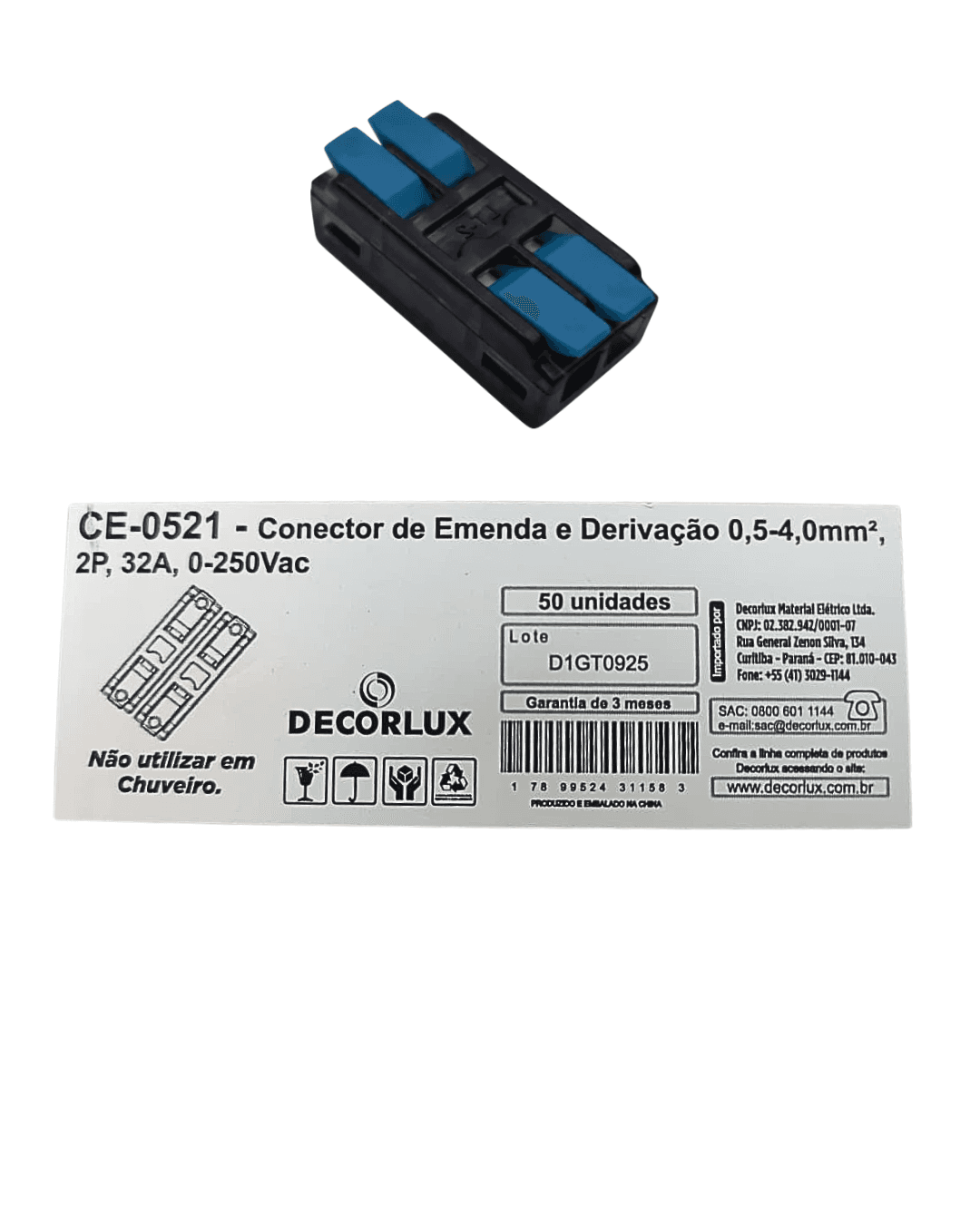 50 Conector de Emenda e derivação CE-0521 0,5-4 mm 2P 32A Decorlux