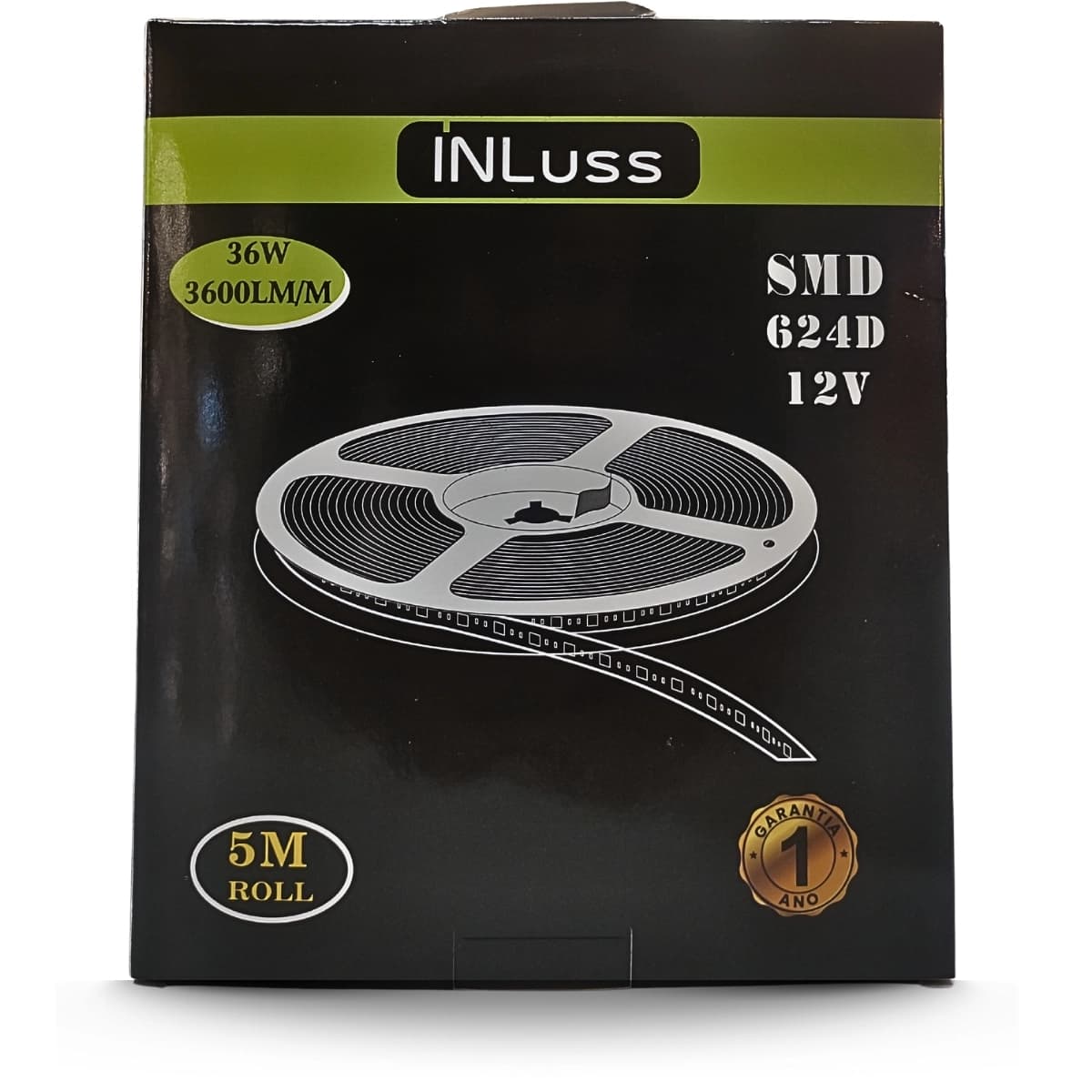 Fita LED SMD 624 12V 36W 3000K IP20 5m Alto Brilho Inluss