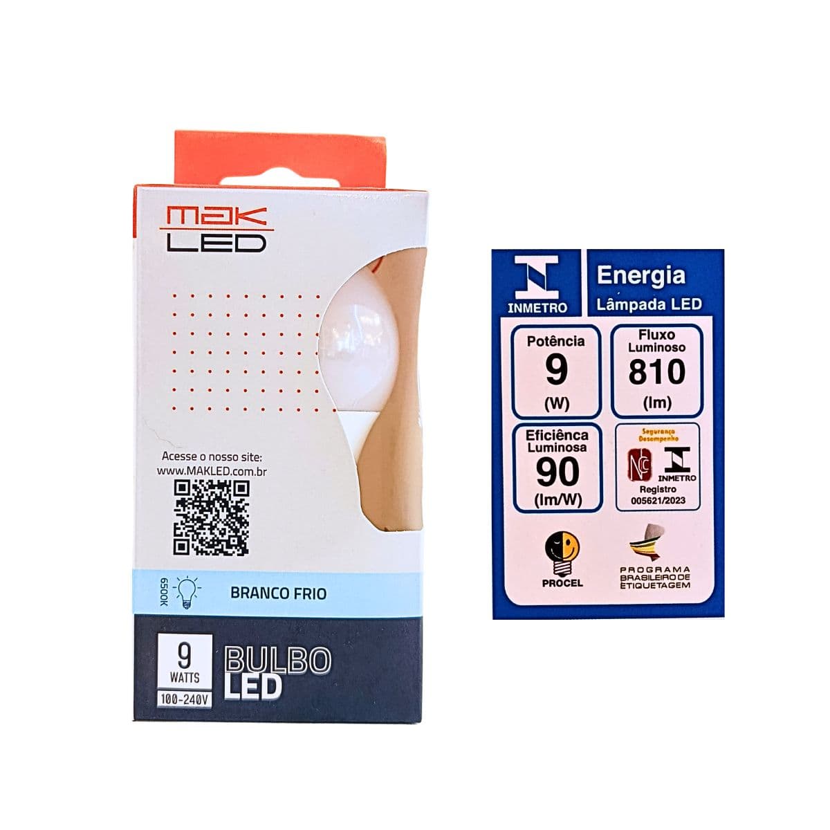 Lâmpada LED Bulbo 9W E27 MakLed 6500K Branco Frio Bivolt 810lm Econômica
