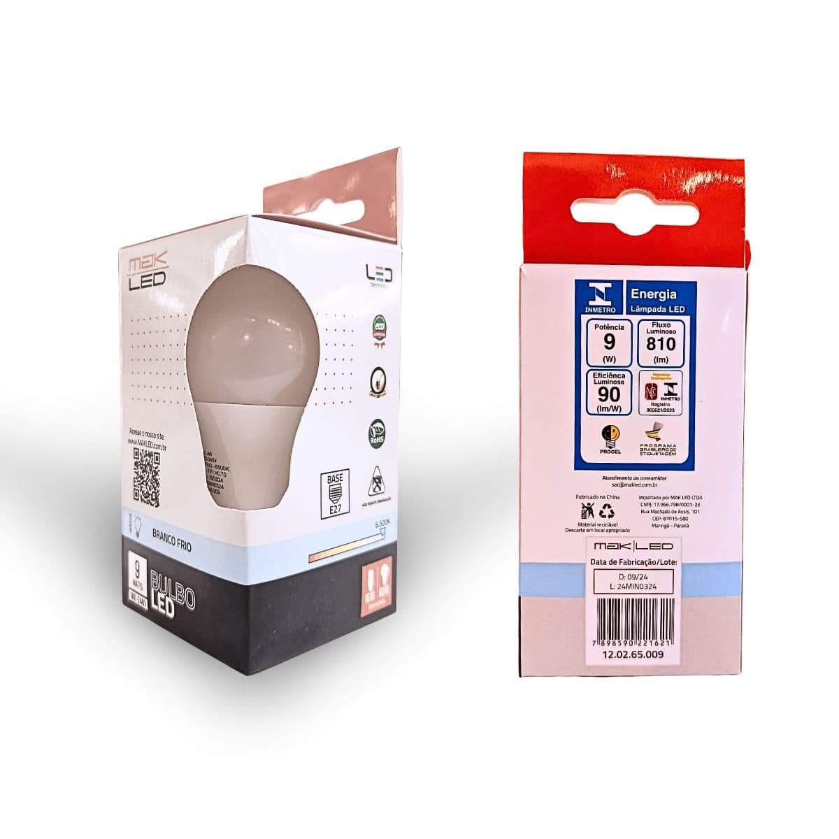 Lâmpada LED Bulbo 9W E27 MakLed 6500K Branco Frio Bivolt 810lm Econômica