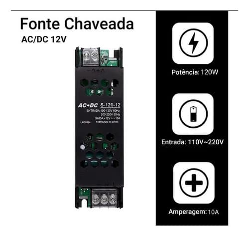 Fonte Slim 12V 10A 120W Capa Preta Mayler