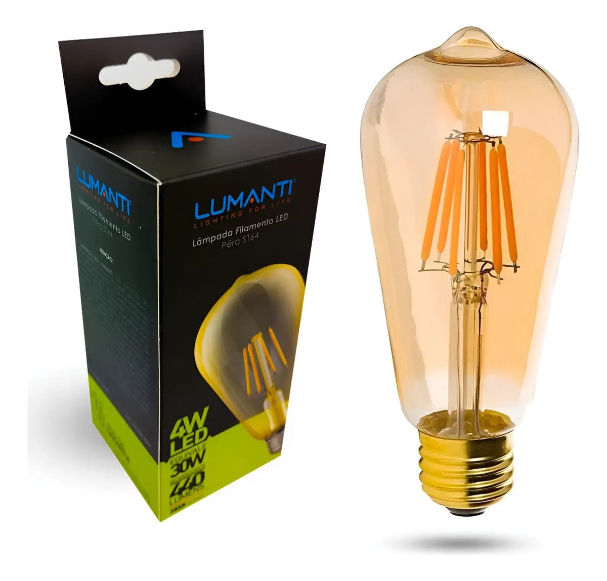 Lâmpada LED Filamento 4W Pêra ST64 2400K - Lumanti Branco Quente