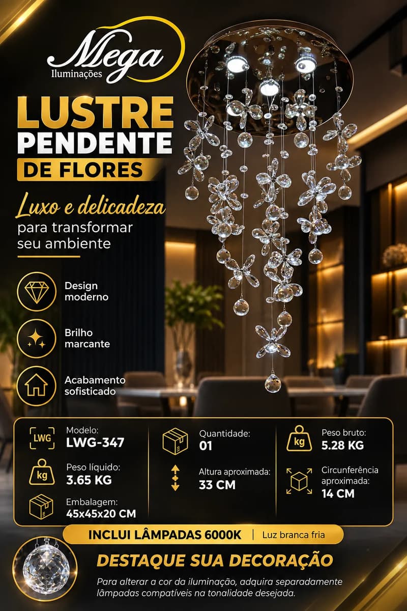 Luminária LWG Luz Branca 6000K 220V - Prateada