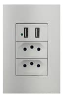 Placa 4x2 com 2 Tomadas Universal 10A + 2 USB - Soyan A8-2U2C Branco