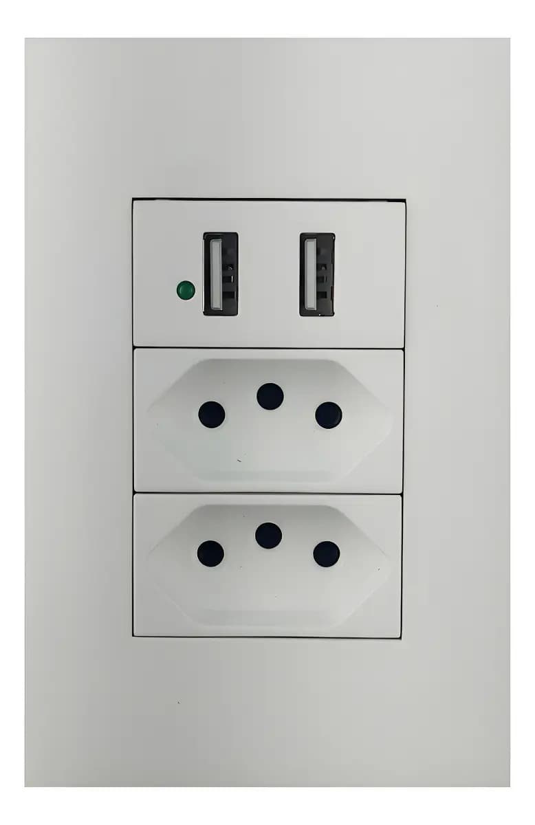 Placa 4x2 com 2 Tomadas Universal 10A + 2 USB - Soyan A8-2U2C Branco