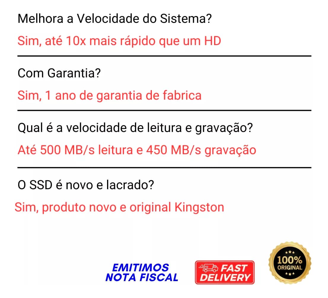 SSD Interno Kingston A400 480GB SATA III 2,5" - Até 500MB/s de Leitura