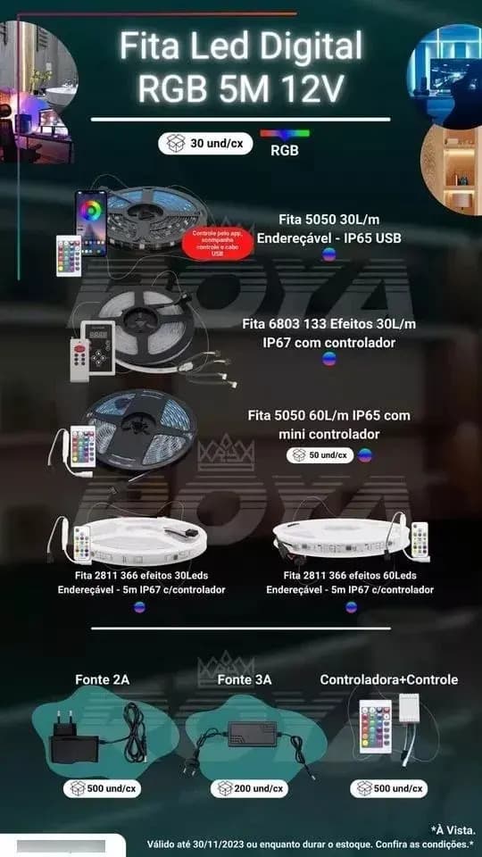 Kit 2 Fitas LED 3D RGB 5m + Central e Controladora 328 Efeitos - 12V