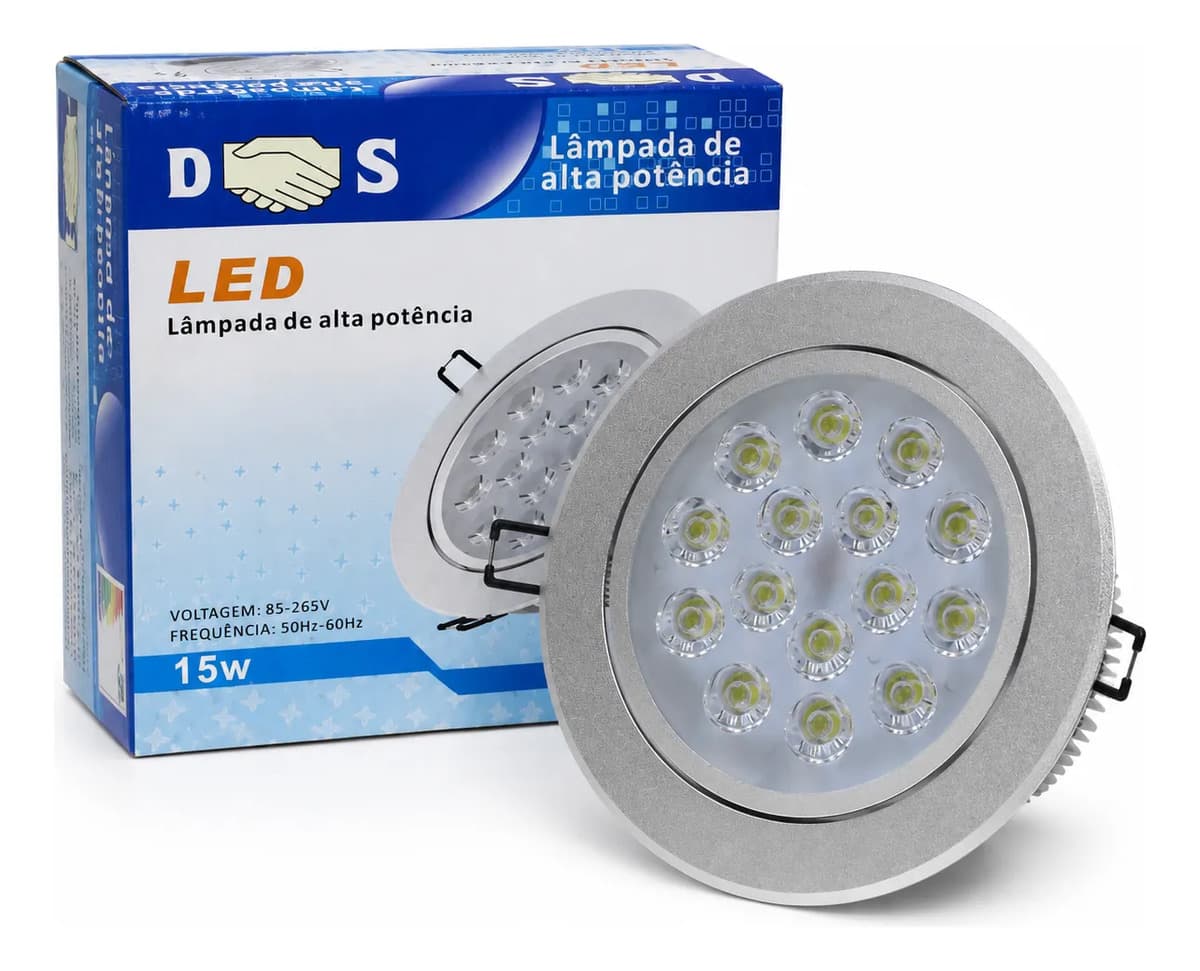 Spot LED Embutir Redondo 15W 6000K Branco Frio Bivolt - Prateado