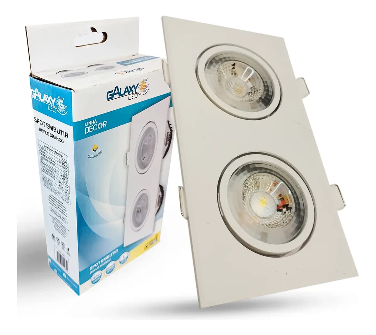 Spot Duplo Embutir LED 10W 3000K Bivolt - Galaxyled Branco