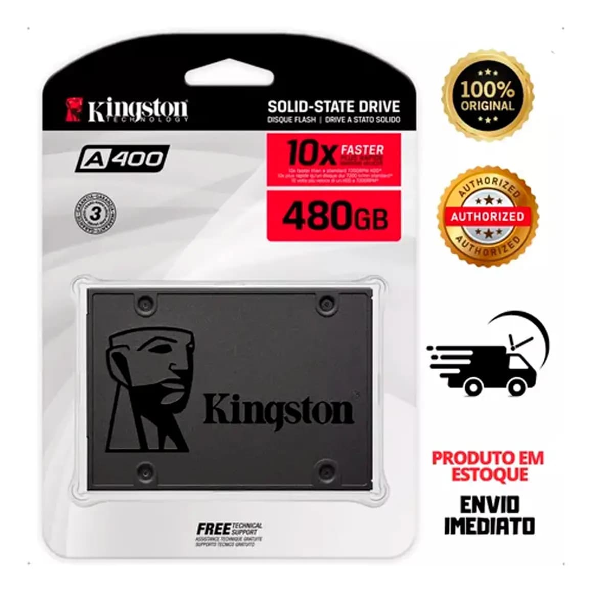 SSD Interno Kingston A400 480GB SATA III 2,5" - Até 500MB/s de Leitura