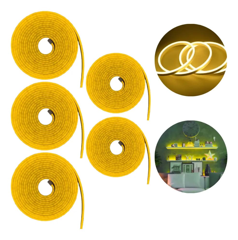 Kit 5 Fitas LED Neon Amarelo 120 LEDs/metro 5m IP65 12V - Mayler