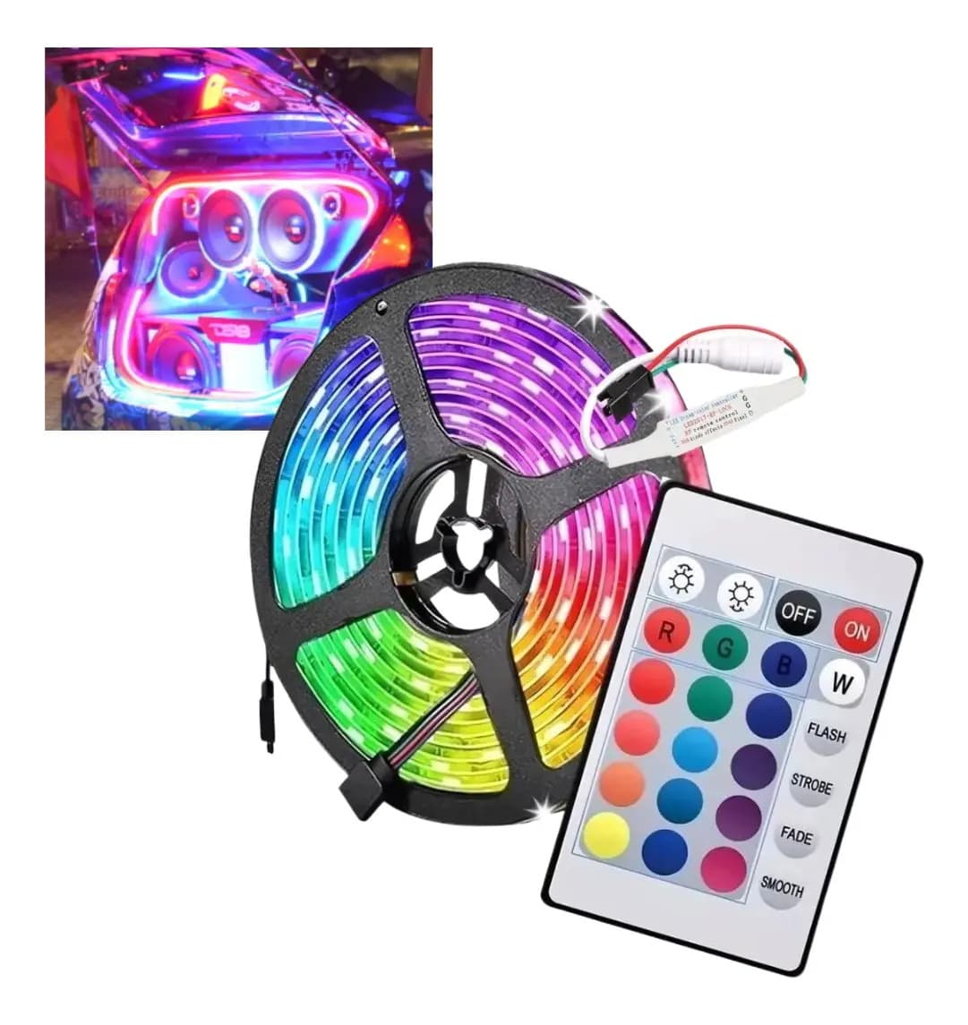 Kit 10m Fita LED RGB 4D + Controladora WiFi + Fonte Para Som Automotivo