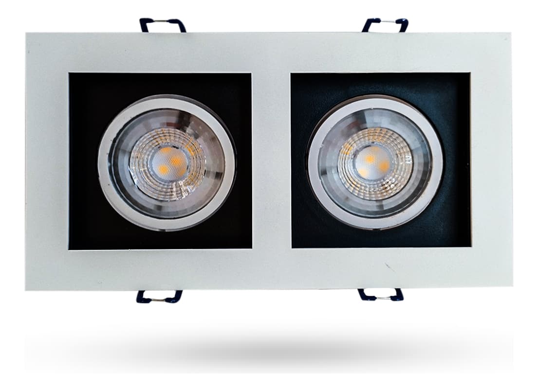 Spot Duplo Embutir LED 10W Recuado Fundo Preto 3000K - Galaxyled Branco