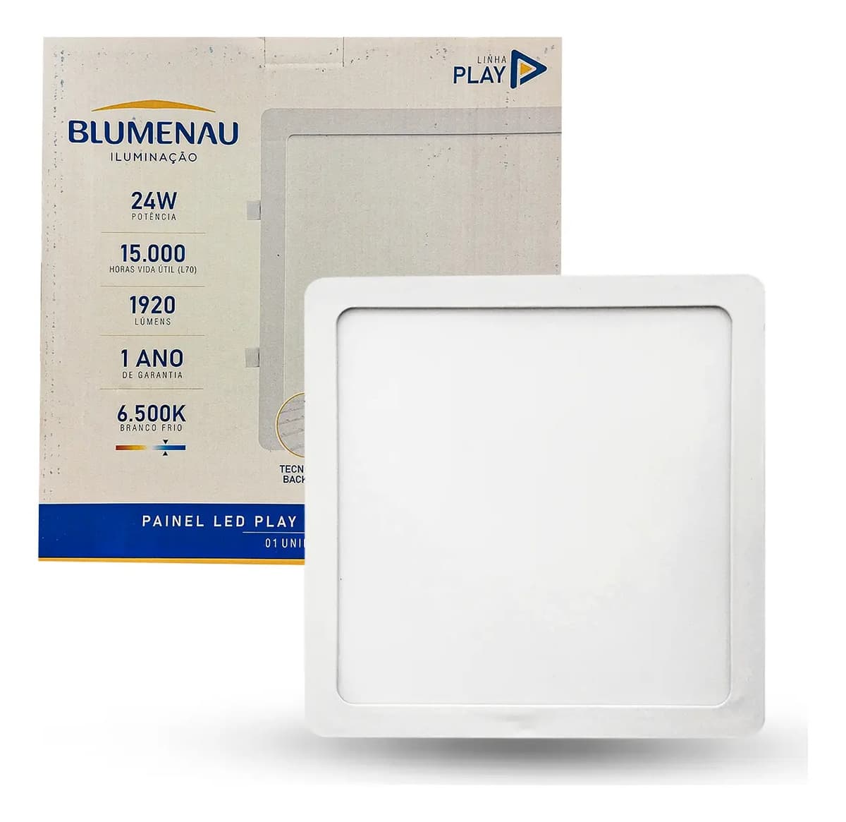 Painel LED Play Embutir Quadrado 24W 6500K Bivolt - Blumenau Branco