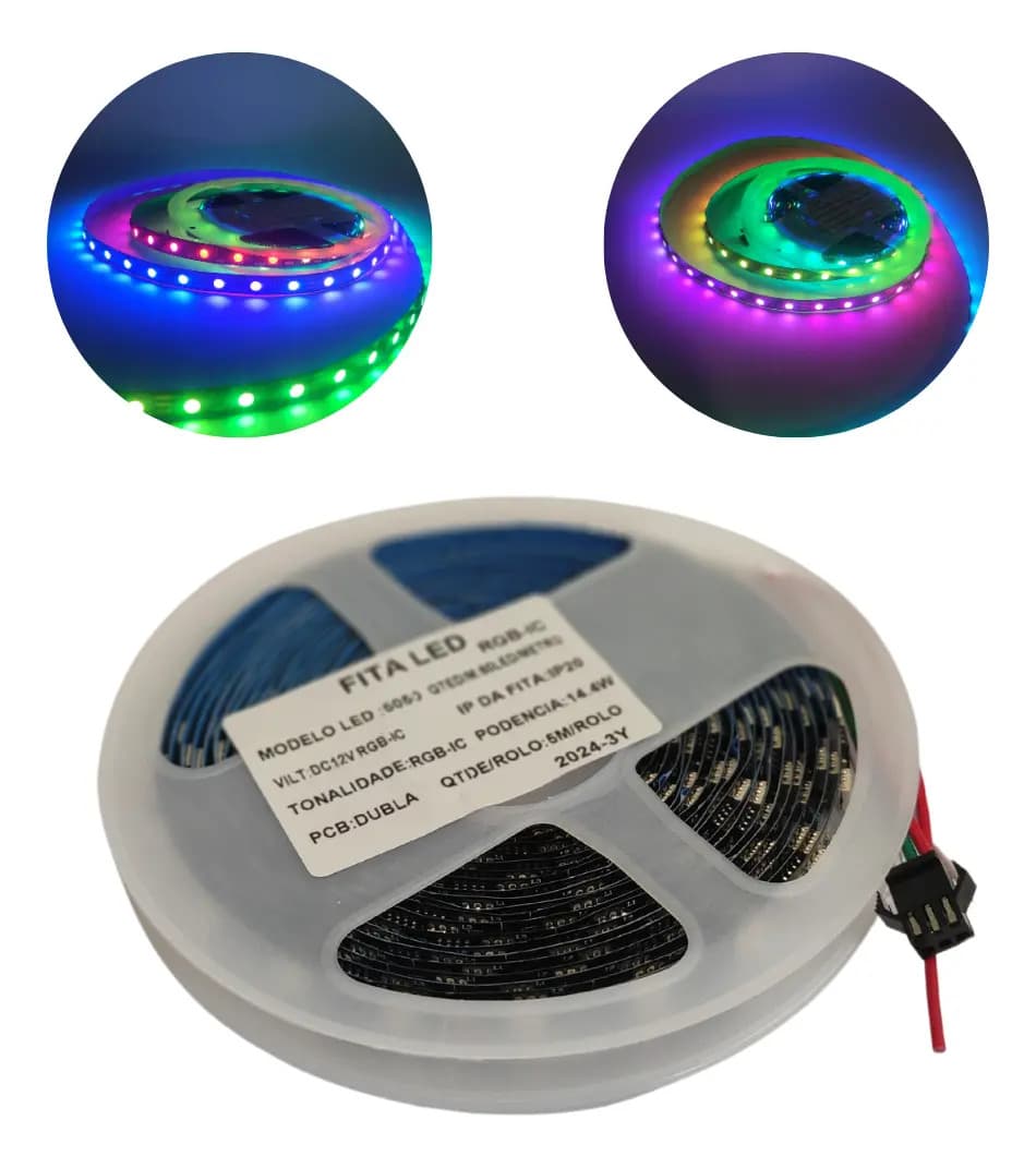 Kit 5m Fita LED RGB 4D 348 Efeitos + Fonte 20A Para Som Automotivo 12V