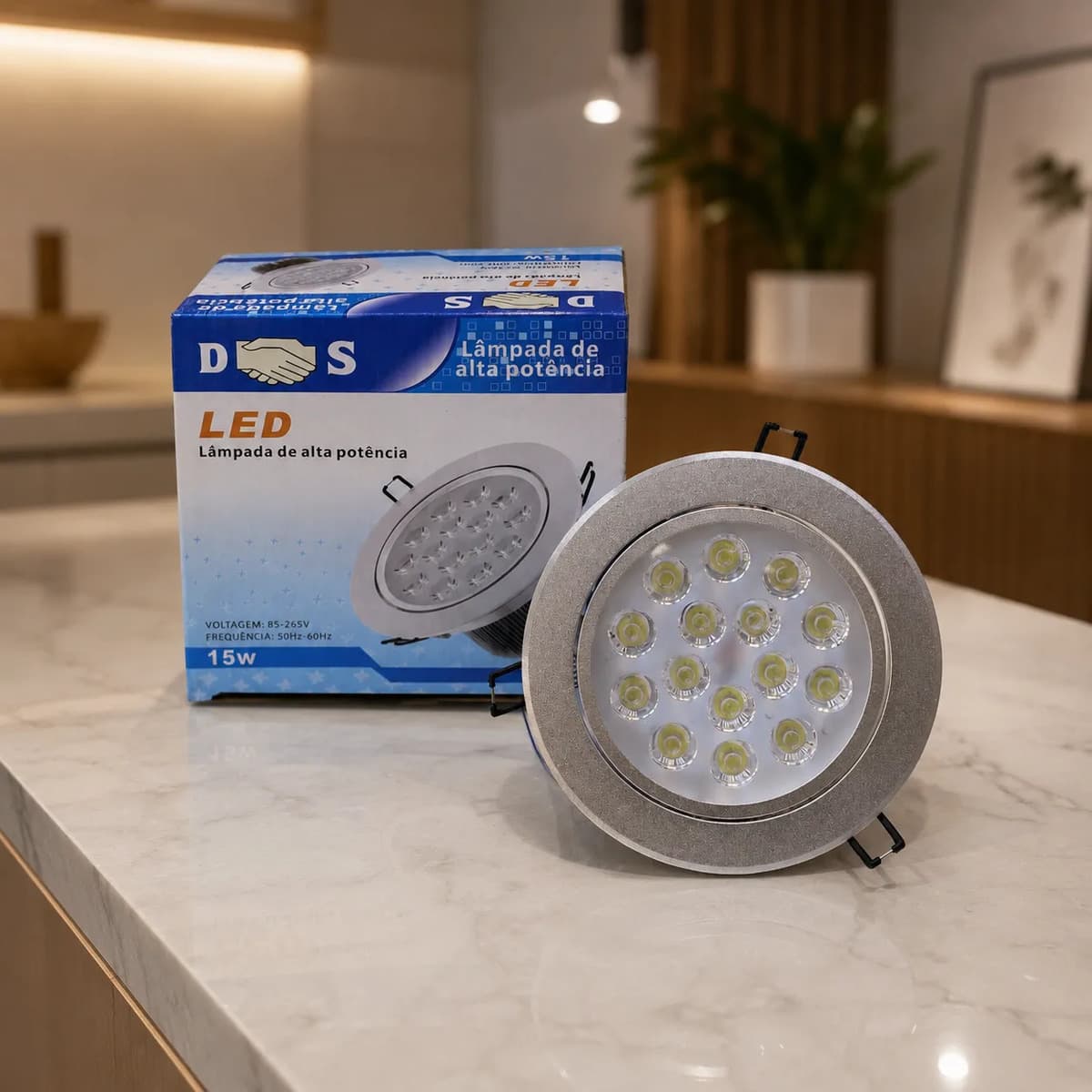 Spot LED Embutir Redondo 15W 6000K Branco Frio Bivolt - Prateado
