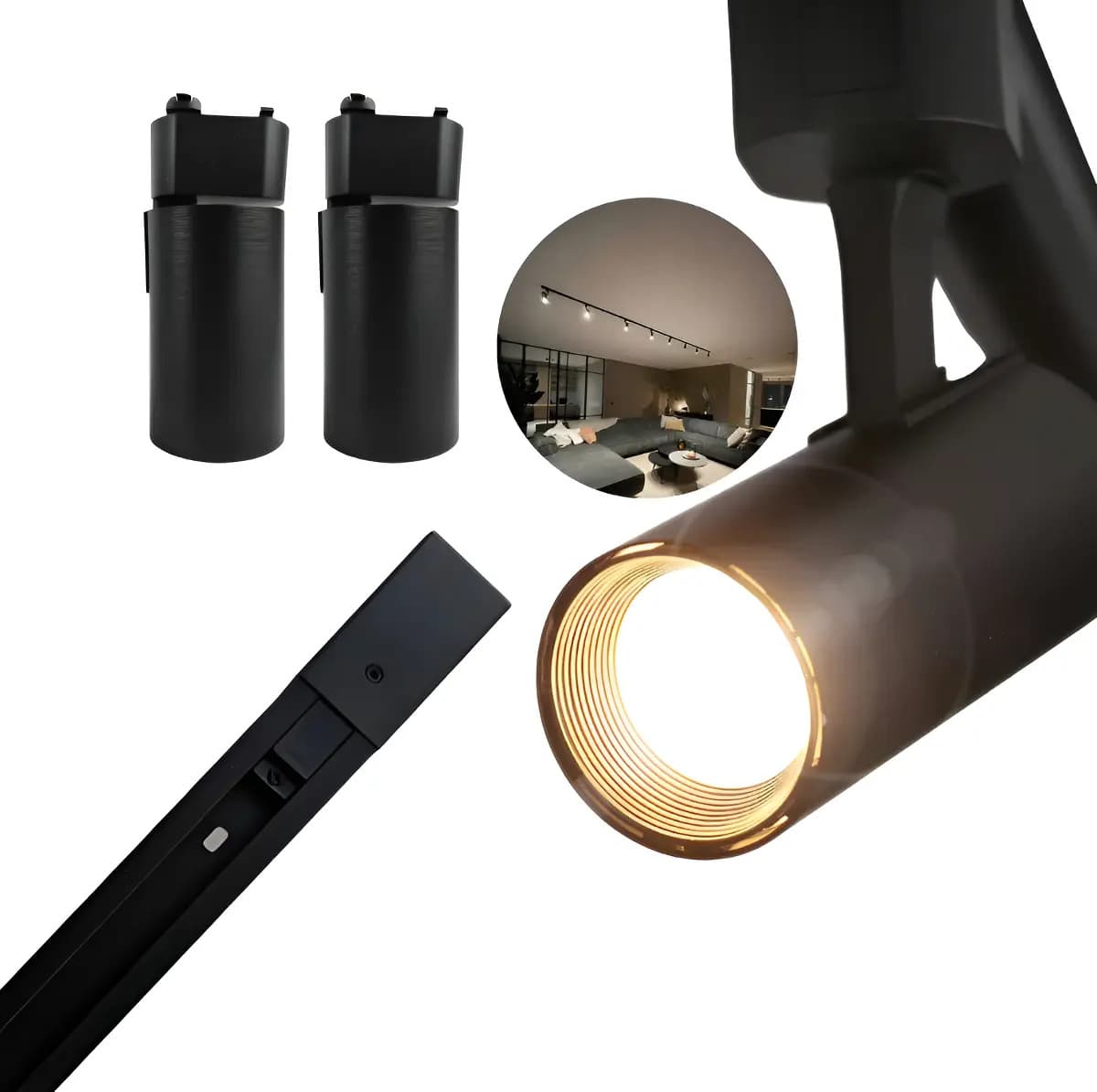 Kit Trilho Eletrificado 1m Preto + 2 Spots LED 10W 3000K Bivolt - Quente/Frio