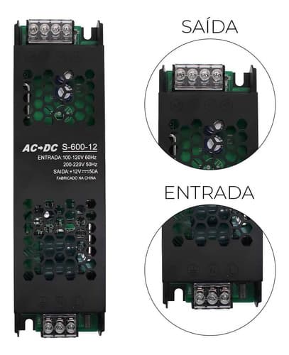 Fonte Slim 12V 50A 600W - Capa Preta