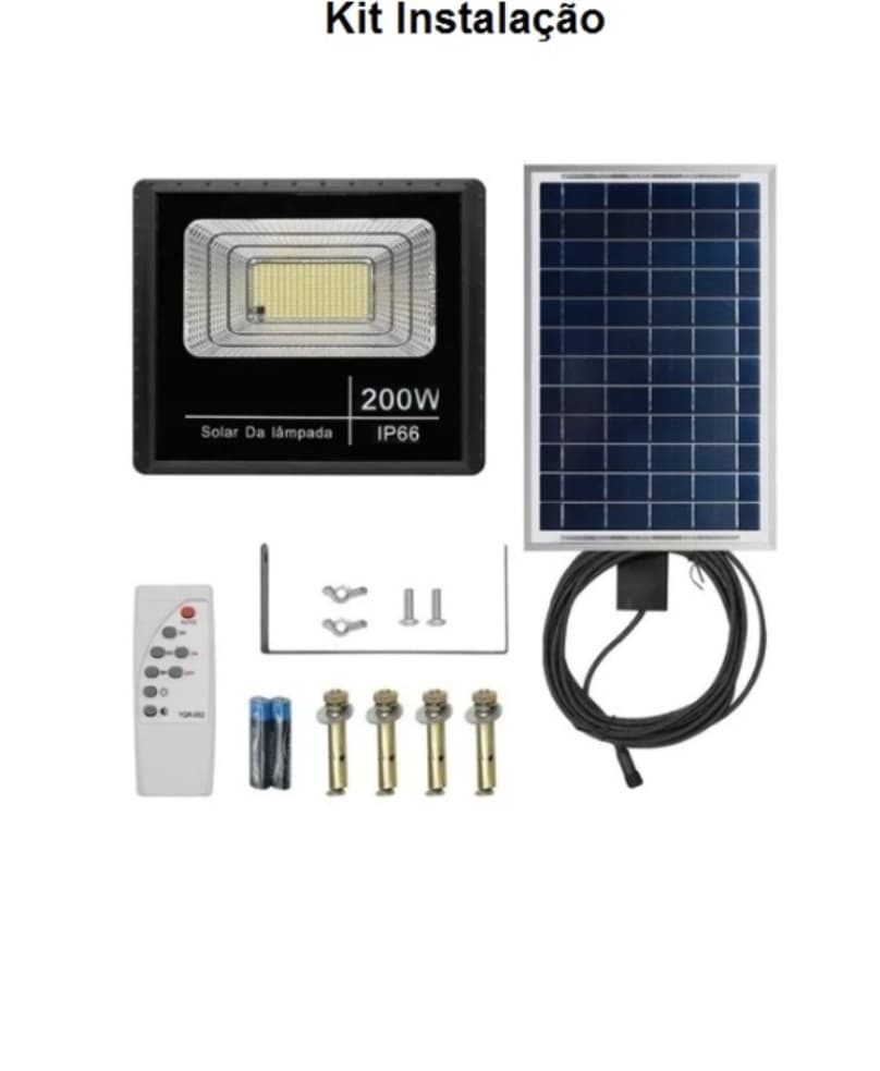Kit 3 Refletor Solar Led 200W 6000K + Placa E Controle
