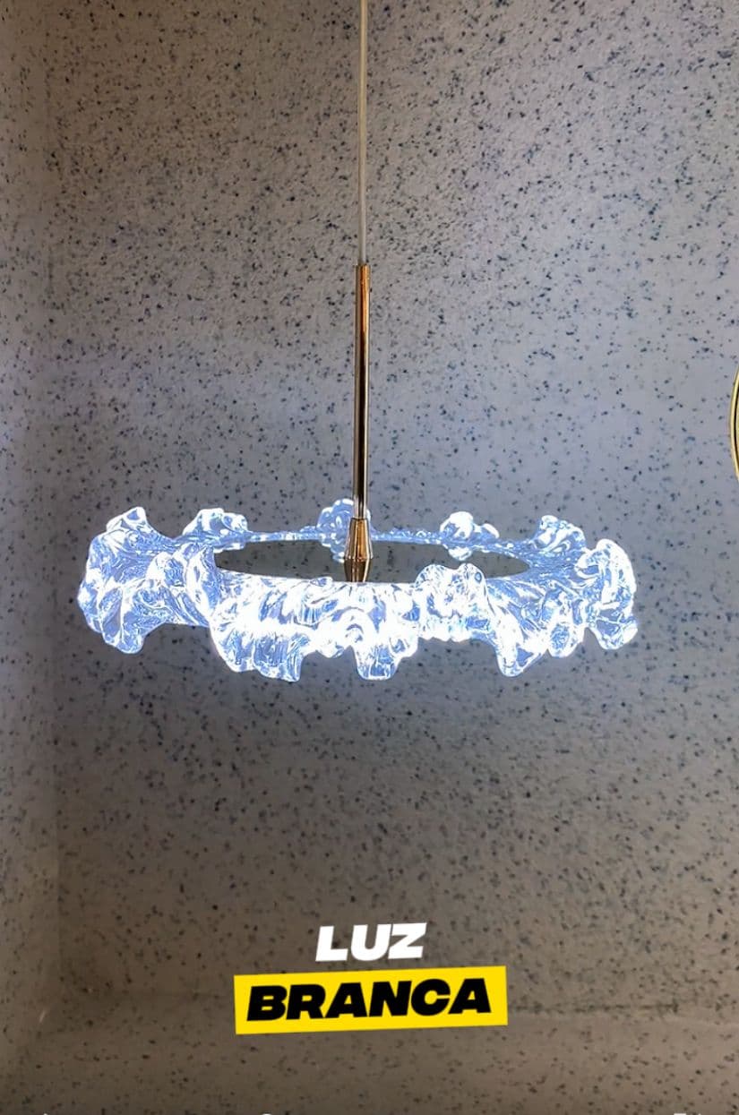 Lustre Pendente LED Moderno Cristal Luxo Dourado 127/220V