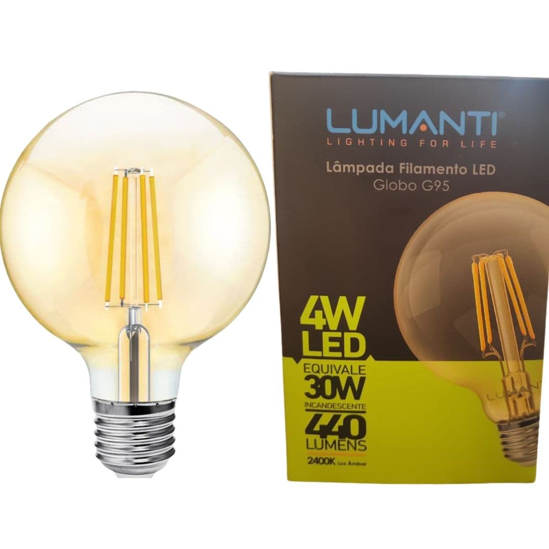 Lâmpada LED Filamento Globo G95 4W 2400K E27 Bivolt Lumanti
