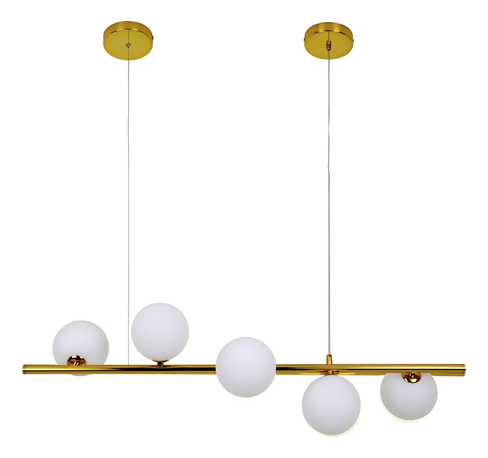 Pendente Molecular Espiral Dourado 5 Globos Vidro Nitrolux