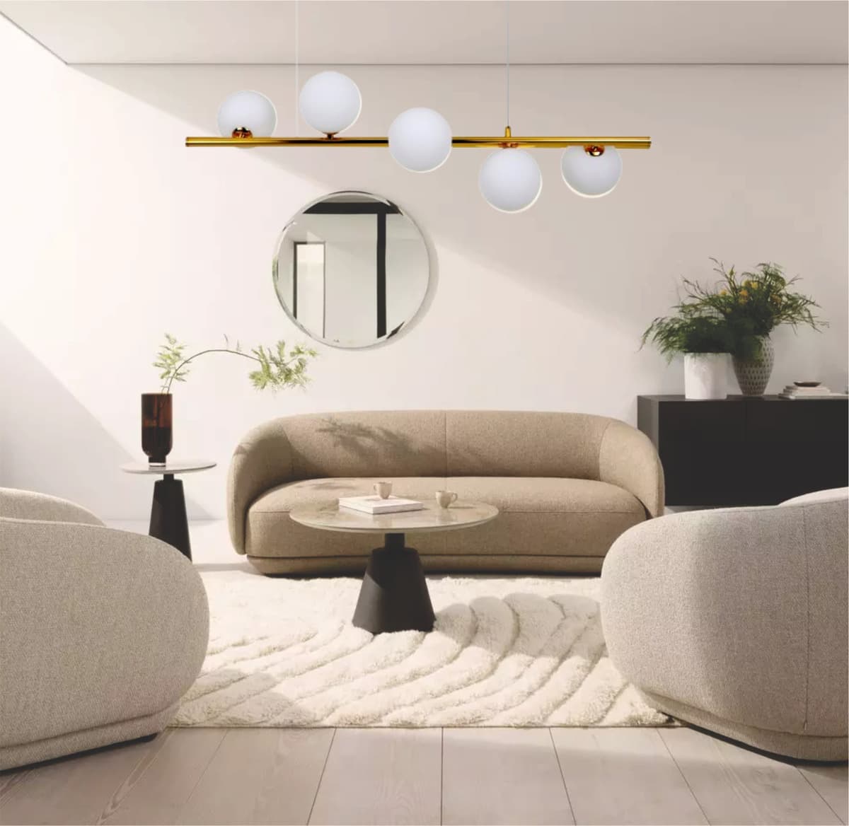 Pendente Molecular Espiral Dourado 5 Globos Vidro Nitrolux