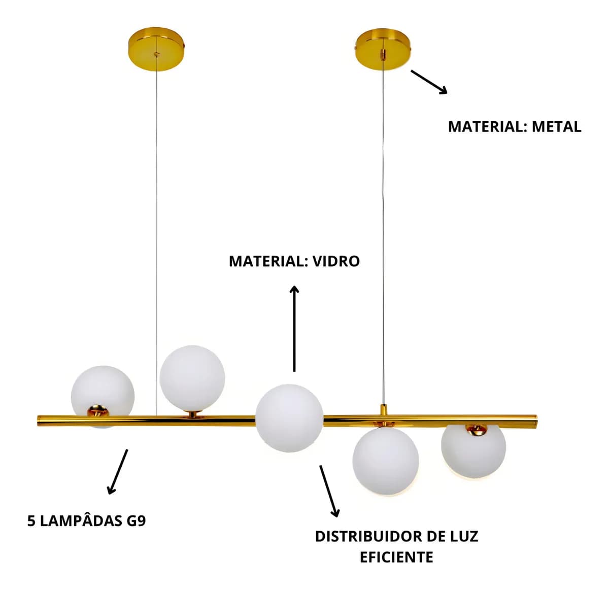 Pendente Molecular Espiral Dourado 5 Globos Vidro Nitrolux