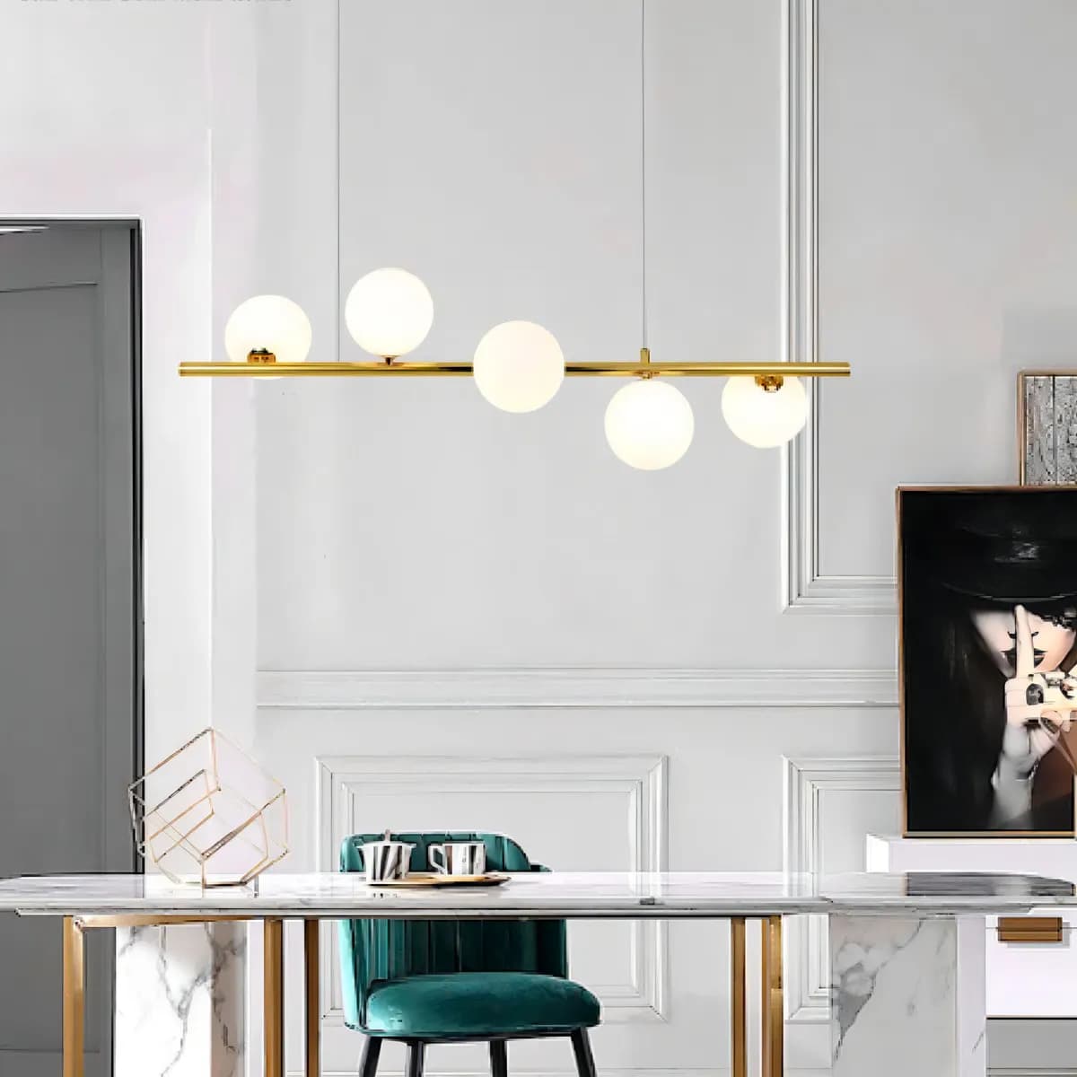 Pendente Molecular Espiral Dourado 5 Globos Vidro Nitrolux