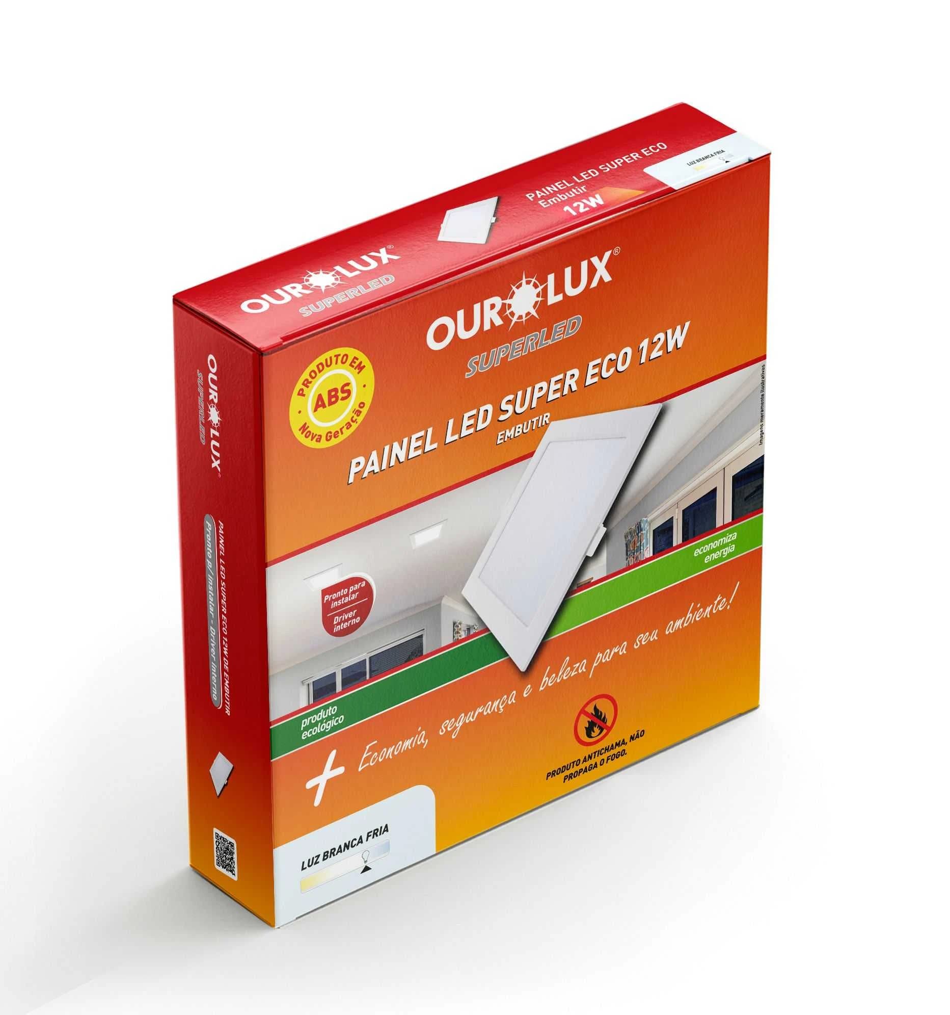 Painel LED Embutir 12W Quadrado 6500K Luz Branca Fria Ourolux