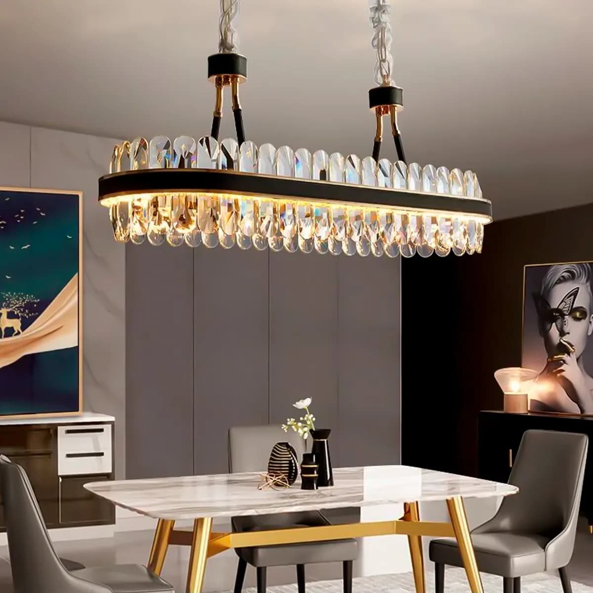 Pendente Lustre Cristal K9 Luxo 3 Em 1 58w Cor Preto Bivolt