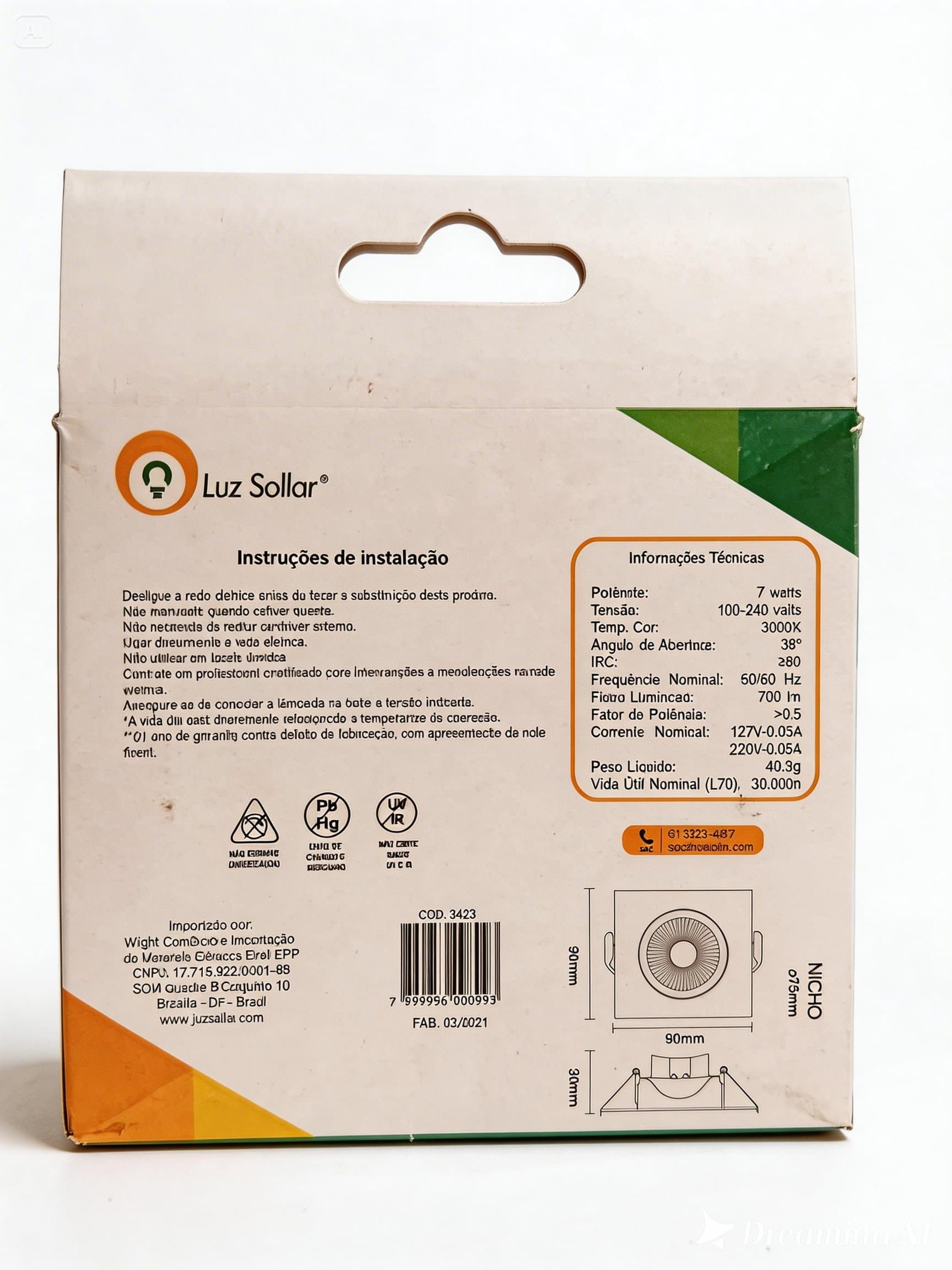 Spot Led 7w 3000k Branco Quente Quadrado Direcionavel Luz Sollar