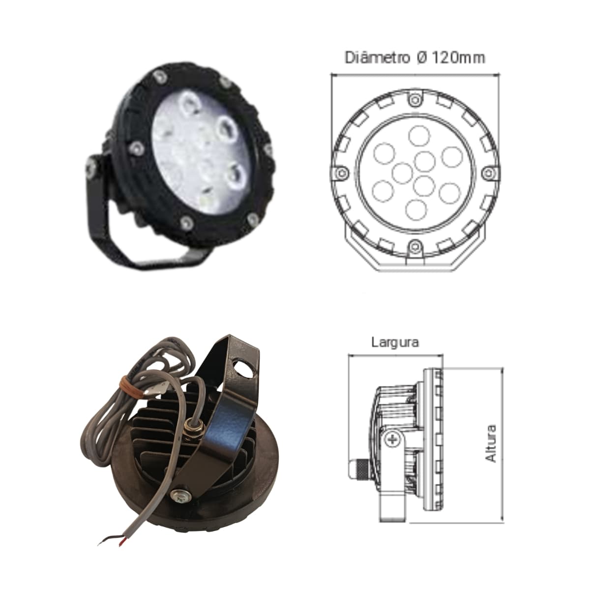 Spot Refletor LED 8W 3000K Plastico IP65 Preto - Iluctron
