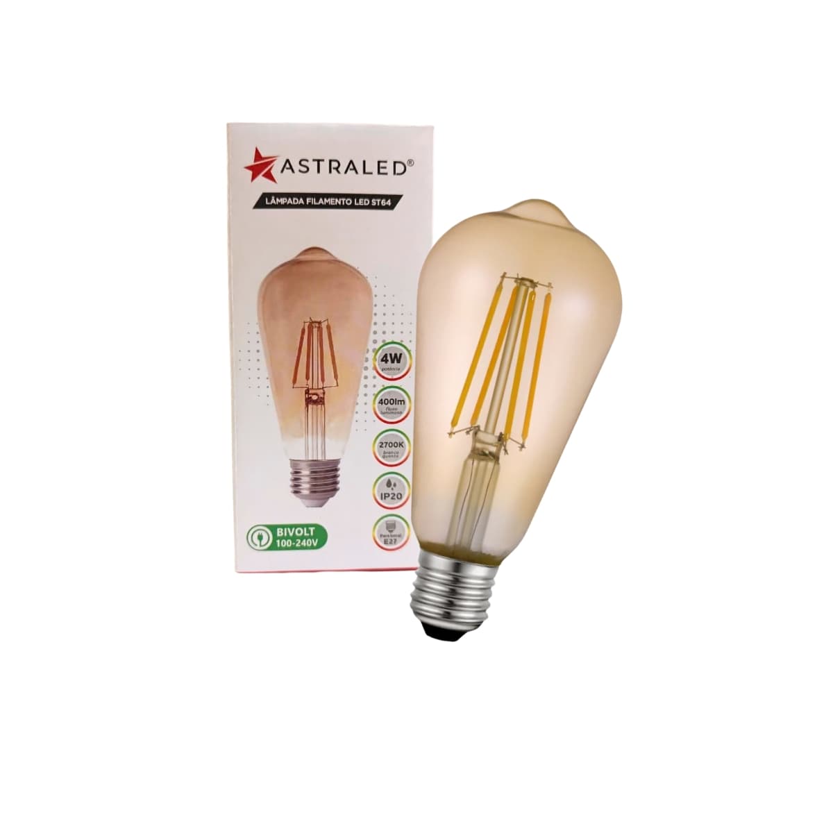 Lampada Filamento Pera ST64 4W 2700K - Astraled