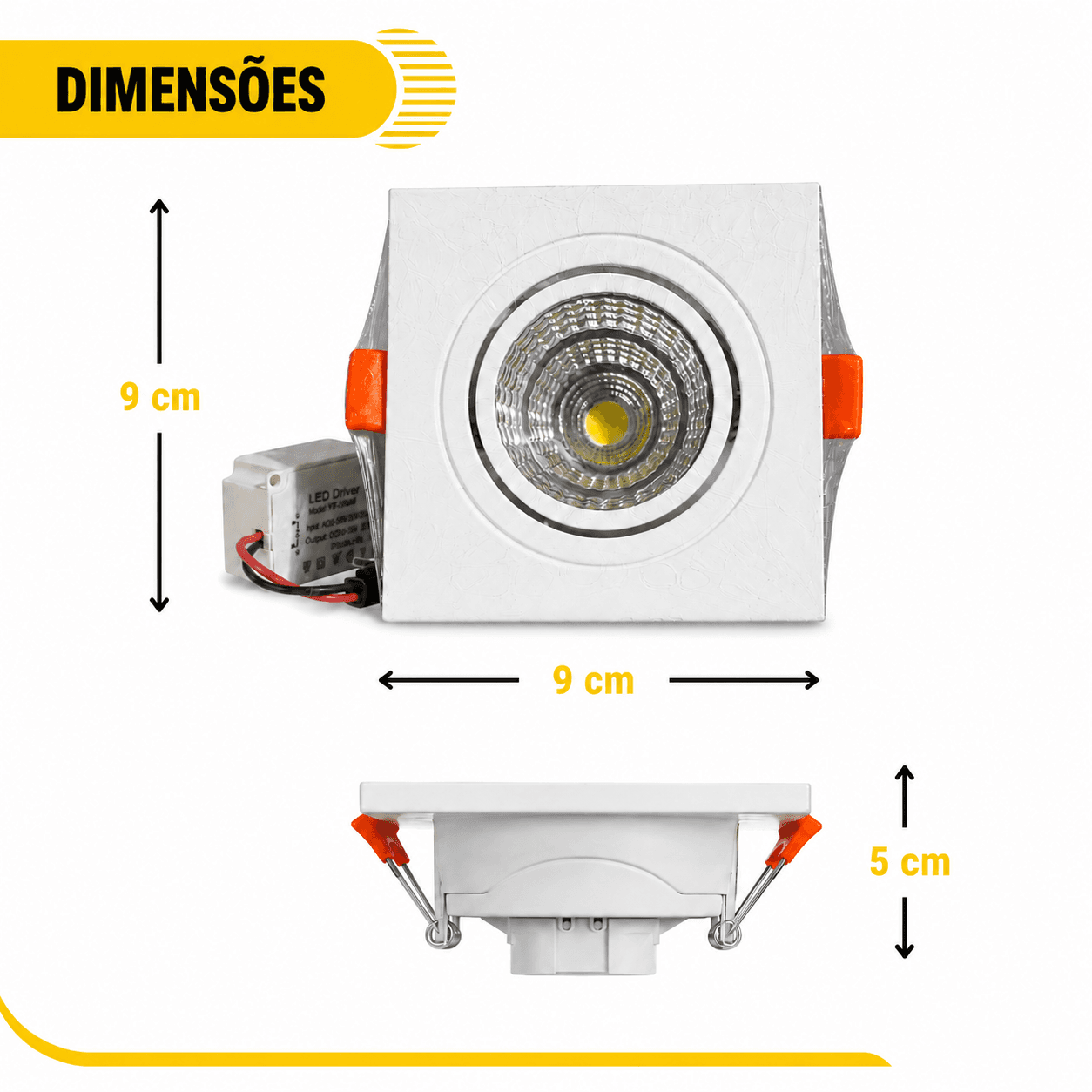 Spot LED Embutir Quadrado 3W 3000K - Branco Quente