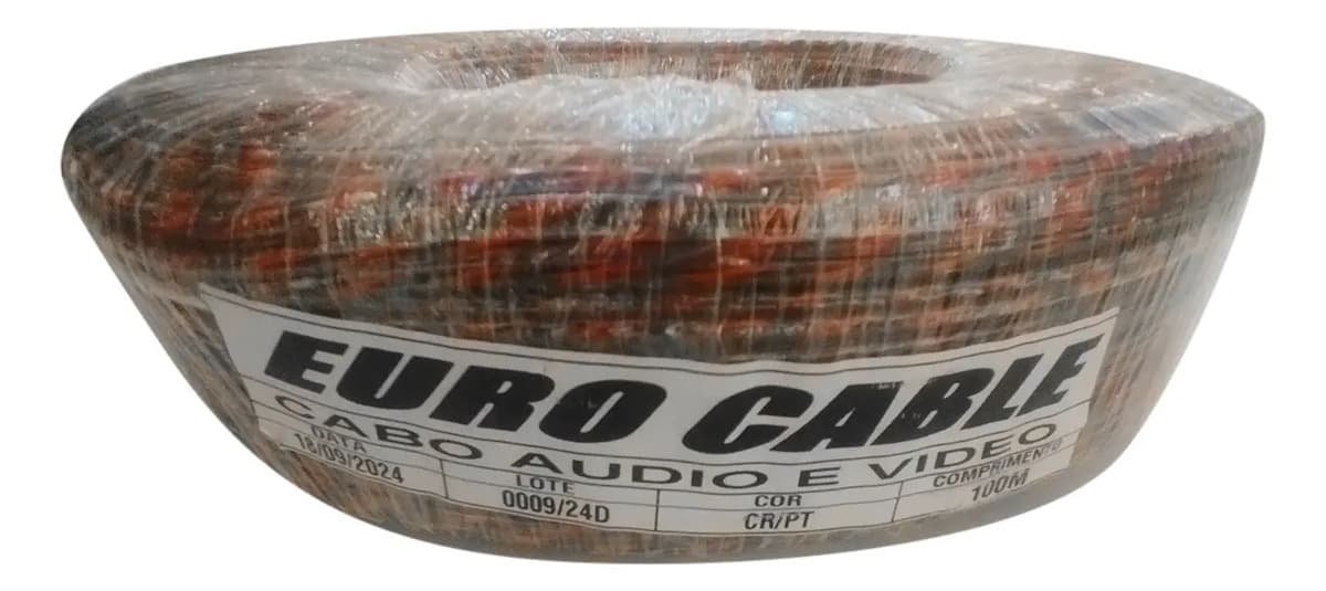 Cabo Áudio e Vídeo Preto/Vermelho 100 Metros - Euro Cable