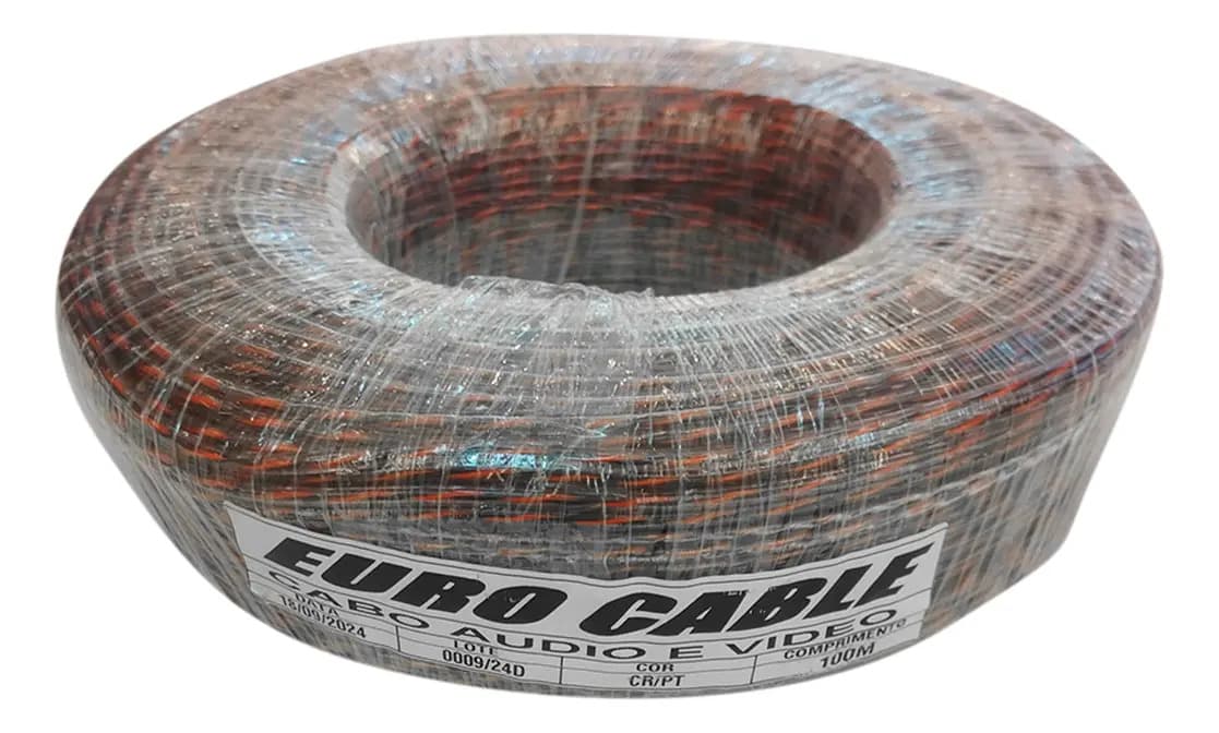 Cabo Áudio e Vídeo Preto/Vermelho 100 Metros - Euro Cable